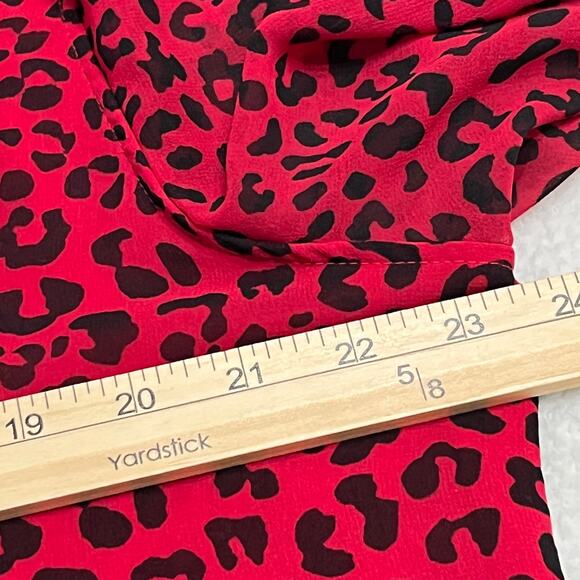 Chico’s Women Blouse Sz 3(16-18) Red/Black Chiffon Balloon Sleeves Holidays - Picture 9 of 10